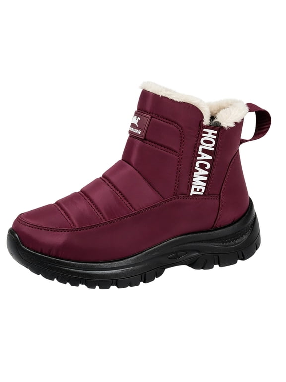 C-079 Wine Womens Warm Fleece Lined Round Toe Soft Sole Snow Boots Thickened Winter Casual Ladies High Top