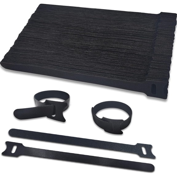 C 100pcs Reusable Cable Ties - Hook and Loop Cable Straps for Wire Management - 6 Inch Adjustable Cord Organizer & Wire Ties for Electronics, PC, Home Office & Garden - Black Fastening Wraps
