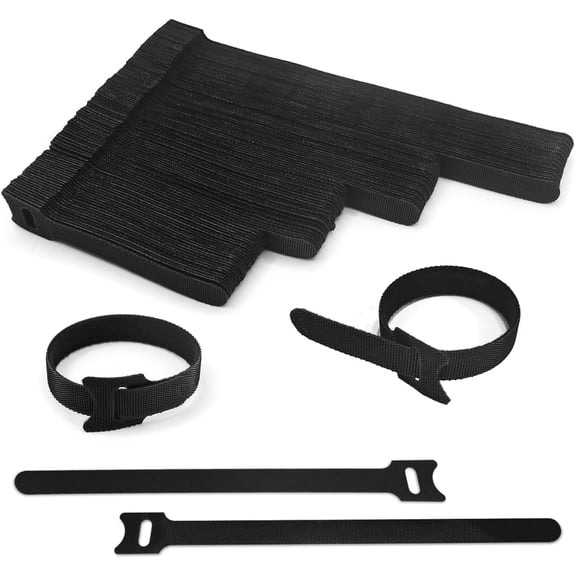 C 100pcs Reusable Cable Ties - Hook and Loop Straps for Cable Management - Adjustable Cord Organizer & Wire Ties for Electronics, Home, Office & Desk - 4 Sizes (8/6/5/4 Inch)