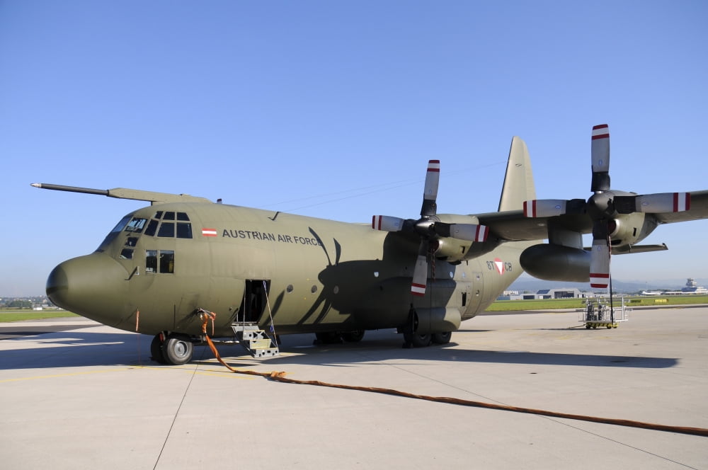 C-130 Hercules from the Austrian Air Force refueling Canvas Art - Riccardo NiccoliStocktrek Images (34 x 23)