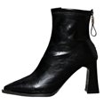 thumbnail image 1 of C-143 Black Ladies Fall Winter Short Boots Pointed Toe Rear Zipper Thick Heel Mid Calf Casual Fashionable, 1 of 7