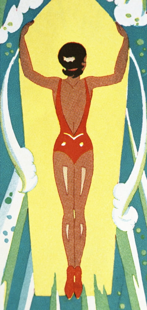 C 1925 Hawaii Sheet Music Art Illustration Of Woman On Surfboard View From Above Canvas Art - Hawaiian Legacy Archive Design Pics (10 x 21)