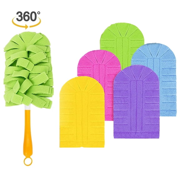 C 360 Degree Duster For Dry And Wet Use With Replaceable Cloth Heads Handle And 5 Replacement Cloths For Easy Cleaning Of Home And Office Surfaces