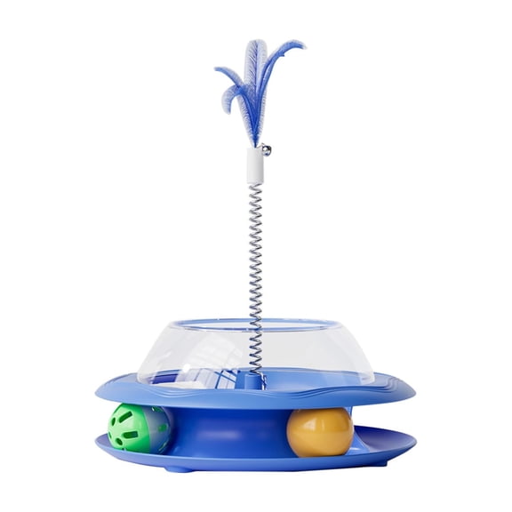 C 360 Rotation Cat Track Toy With Treat Ball Bell Feathers Transparent Interactive Puzzle For Indoor Kittens Self Play