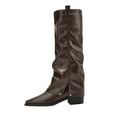 thumbnail image 1 of C-396 Brown Ladies Winter Knee High Boots Round Toe Chunky Low Heel Solid Knee Length Casual Fashionable Boots, 1 of 8