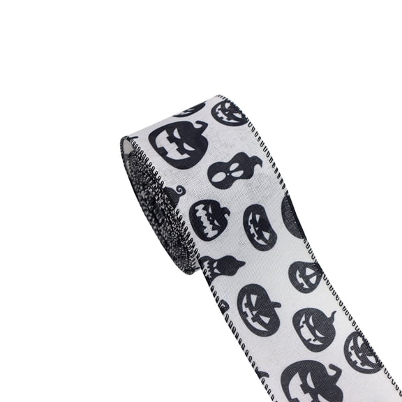 C 4.5 Meter Black White Polyester Ribbon For Gift Wrapping Satin Bow Making Pumpkin Head Design