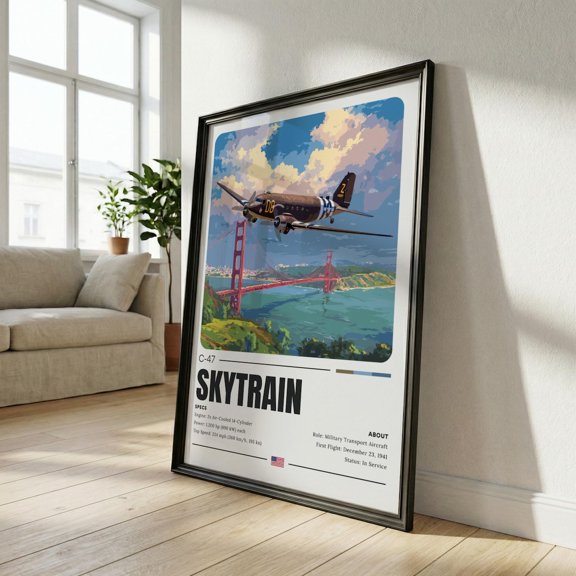 C 47 Skytrain Golden Gate Bridge Aircraft Poster, Unframed Paper Poster 8x10in
