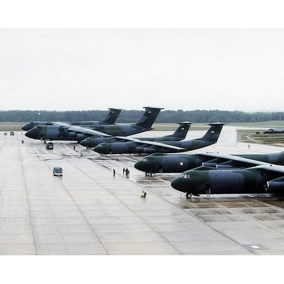 C-5 Galaxy & C-141 Starlifter on Flightline Style - A - 20x30 Inch Glossy Laminated Aviation Poster - Stunning Detail and Bold Colors