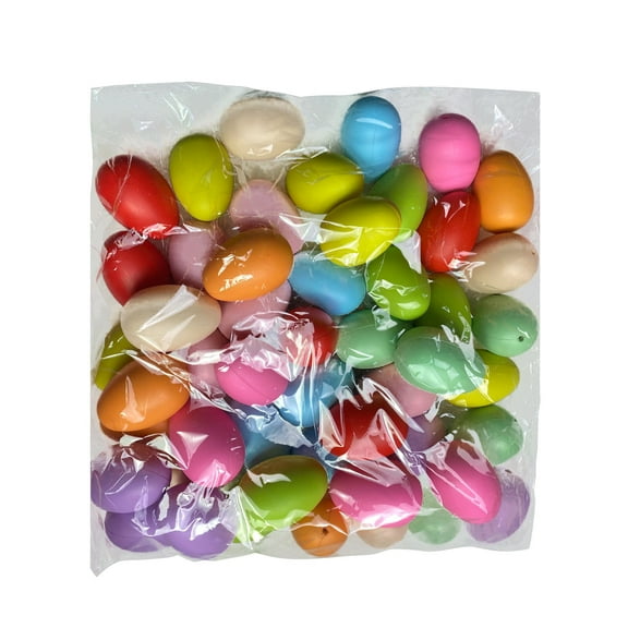 C 50 Piece Colorful Plastic Easter Eggs With String Diy Painting Craft Kit Holiday Decoration Party Supplies 6X4Inch