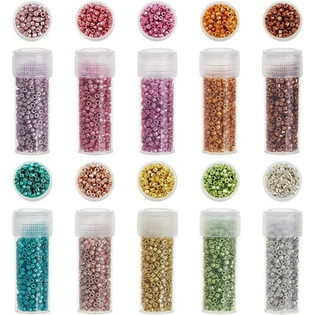 C 50G 10 Colors Cylinder Glass Seed Beads 2mm Seed Beads Bulk Round Hole Seed Beads Small Loose Spacer Craft Beads Metallic Glass Beads for Bracelet Necklace Earring Jewelry Making