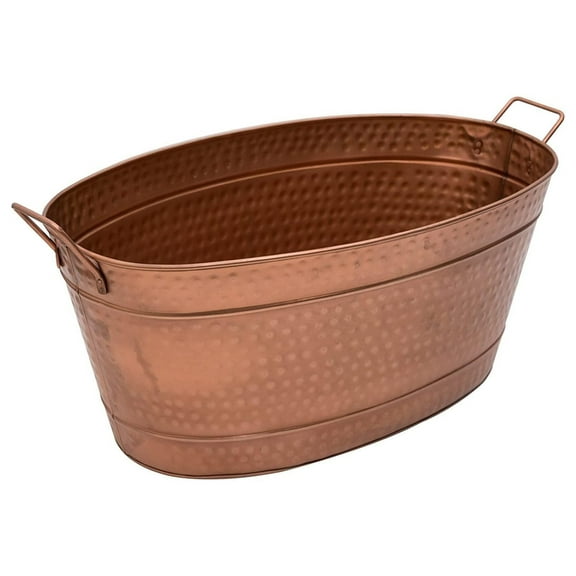 C-55C Large Oval Copper Plated Metal Tub Farmhouse Decor Beverage Cooler for Drinks Multipurpose Planter Bucket With Sturdy Handles Durable Design for Indoor Outdoor Patio and Events
