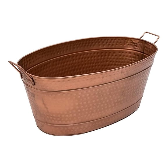 C-55C Large Oval Copper Plated Metal Tub Farmhouse Decor Beverage Cooler for Drinks Multipurpose Planter Bucket With Sturdy Handles Durable Design for Indoor Outdoor Patio and Events