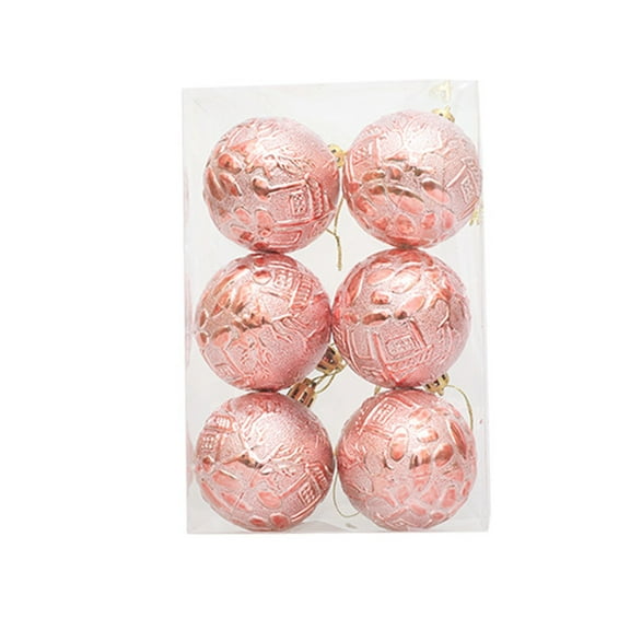 C 6 Pcs Christmas Balls Small House Pattern Electroplated Plastic Hanging Ornaments For Tree Table Centerpiece Party Home Decor