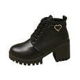 thumbnail image 1 of C-998 Black Female Seasonal Ankle Shoes With Circular Toe Tie-Up Design And Zipper Side High Heel Block Heel For Everyday Wear, 1 of 7