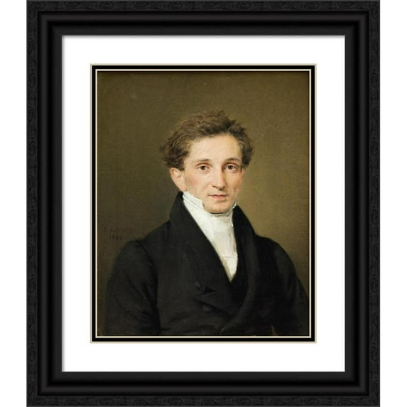 C.A. Jensen 12x14 Black Ornate Wood Framed Double Matted Museum Art Print Titled: Portrait of Johannes Sogotker Hosleberg (1826)