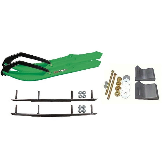 C&A Pro Green BX Snowmobile Skis w/ 8" Round Bars Complete Kit Polaris Trailing Arm Suspension
