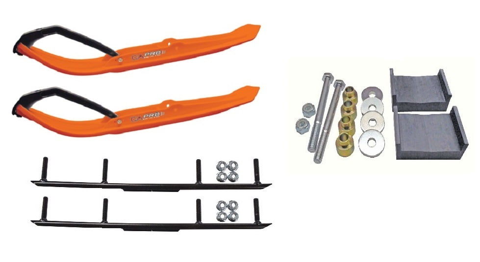 C&A Pro Orange MTX Snowmobile Skis w/ 4" Round Bars Complete Kit SkiDoo SChassis DSA