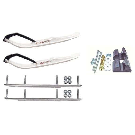 C&A Pro White MTX Snowmobile Skis w/ 9" Shaper Bars Complete Kit Yamaha Trailing Arm & Apex/Vector