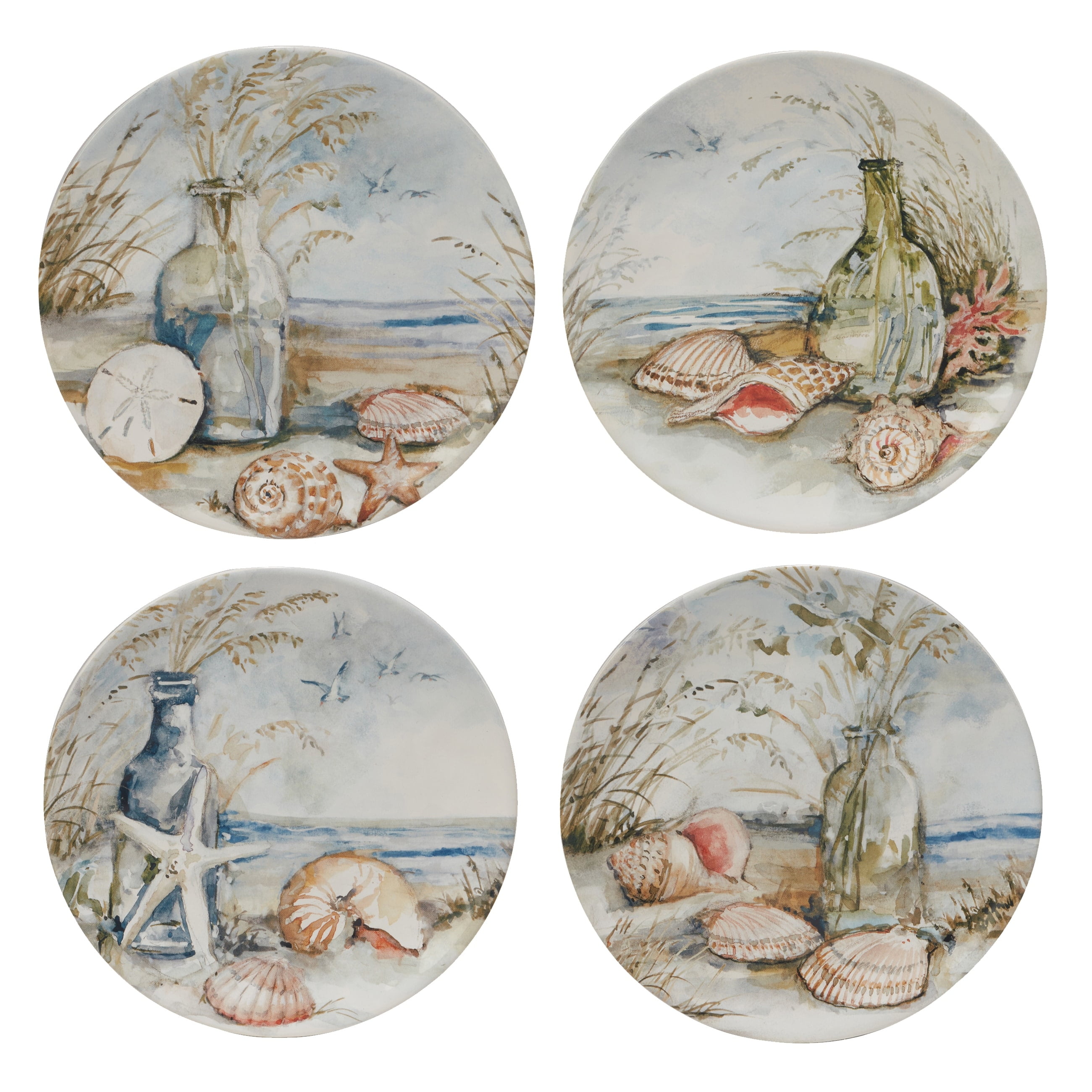 Set of 4 Coastal Landscape Ceramic Salad/Dessert Plates