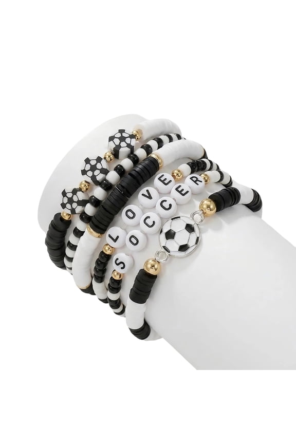 C Alloy Soccer Themed Bracelet Set With Beaded Letters Flag And Alloy Pendant For Sports Fans