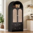 thumbnail image 1 of 71" Tall Arched Kitchen Pantry Storage Cabinet with Rattan Doors,Wood Pantry Cabinet with 2 Drawers and 6 Shelves for Dining Room, Living Room,Black, 1 of 14