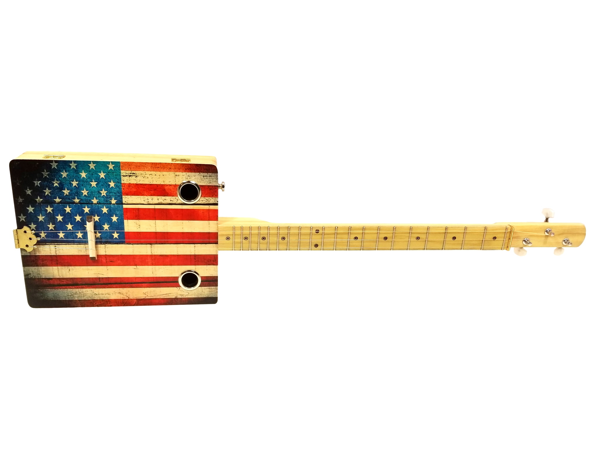 C. B. Gitty "Old Glory" Illustrated 3-string Cigar Box Guitar - Beautiful Design, Rich Tone, Easy to Play