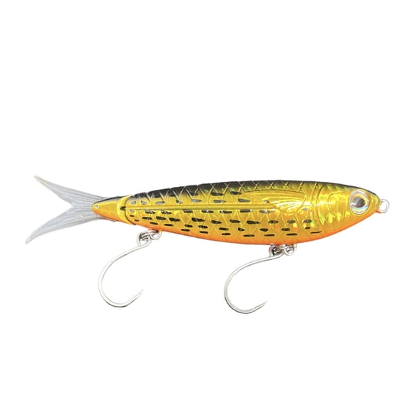 C-Bass Lures Walking Mullet, 5", Top water Lure, 0.7oz, Black Gold & Hologram/Orange Belly, Fresh and Saltwater