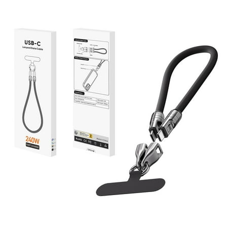 C to C 240W Charging Cable with Wearable Bracelet Design, USB-C Fast Charging Phone Lanyard Cable, Nylon Crossbody & Wrist Strap, 480Mbps Data Transfer Portable Charger Cord