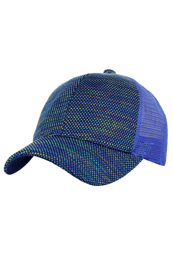 80's Multicolor Front Panel Mesh Back Adjustable Precurved Baseball Cap Hat, Royal