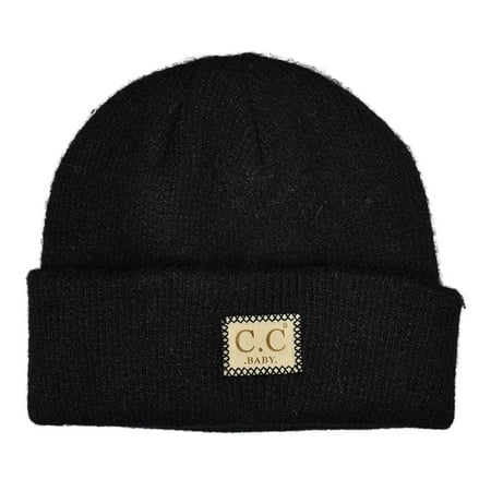 C.C Babies' Winter Knit Plain Cuff Skull Cap Beanie Hat, Heather Classic Black