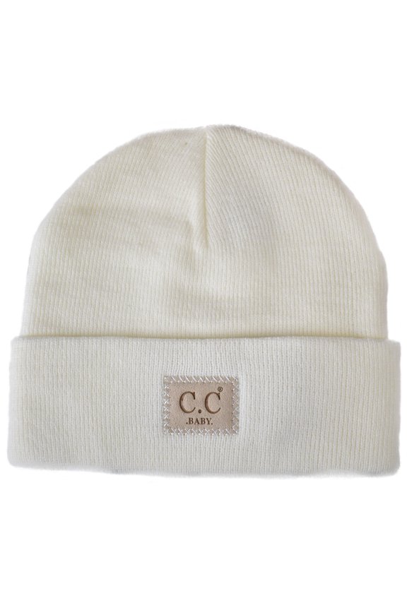 Babies' Winter Knit Plain Cuff Skull Cap Beanie Hat, Ivory