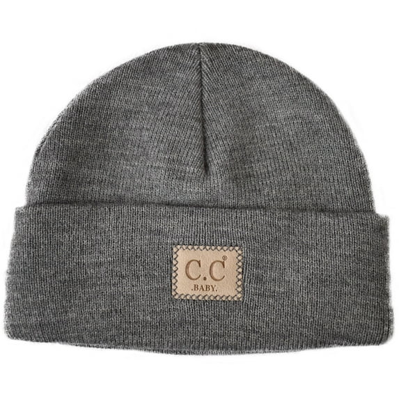 C.C Babies' Winter Knit Plain Cuff Skull Cap Beanie Hat, Light Melange Gray