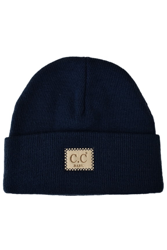 Babies' Winter Knit Plain Cuff Skull Cap Beanie Hat, Navy