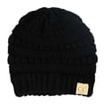 thumbnail image 1 of C.C Babies' Winter Knit Plain Cuff Skull Cap Beanie Hat, Solid Black, 1 of 5