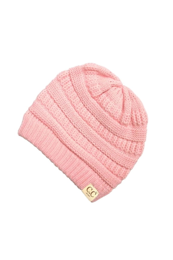 Baby Solid Knit Beanie Hat Pale Pink