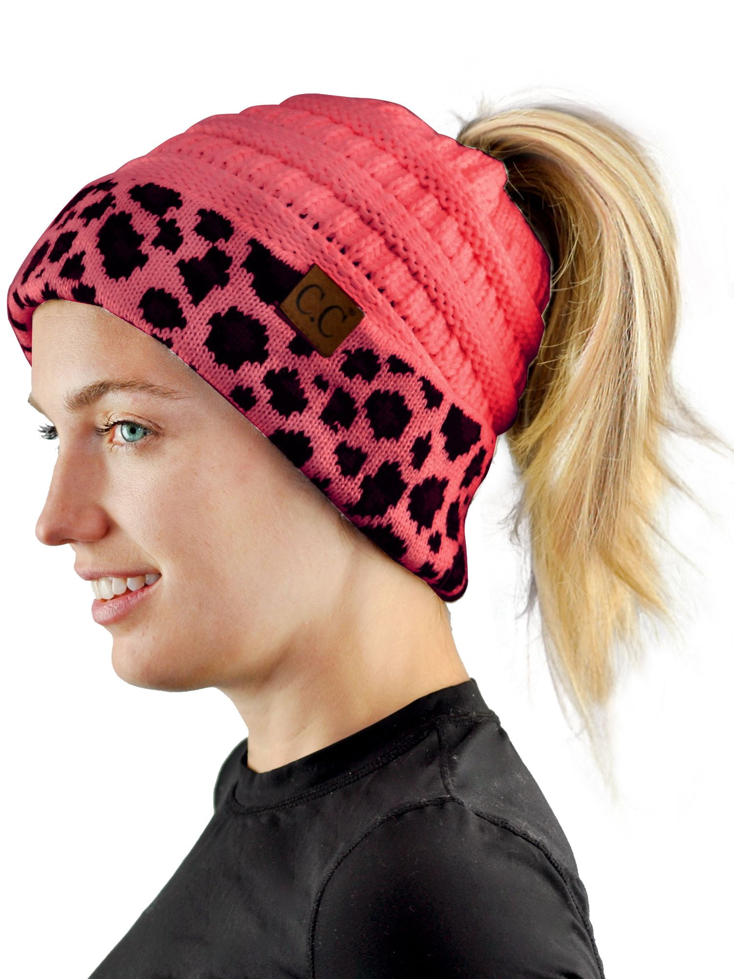BeanieTail Cable Knit Messy High Bun Ponytail Cuff Beanie Hat