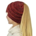 thumbnail image 1 of C.C BeanieTail Cotton Blend All Season Daily Messy High Bun Ponytail Beanie Hat, Confetti Burgundy, 1 of 3