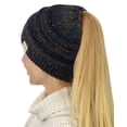 thumbnail image 1 of C.C BeanieTail Cotton Blend All Season Daily Messy High Bun Ponytail Beanie Hat, Confetti Navy, 1 of 3
