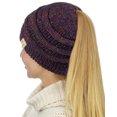 thumbnail image 1 of C.C BeanieTail Cotton Blend All Season Daily Messy High Bun Ponytail Beanie Hat, Confetti Purple, 1 of 3