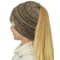 thumbnail image 1 of C.C BeanieTail Cotton Blend All Season Daily Messy High Bun Ponytail Beanie Hat, Confetti Taupe, 1 of 2