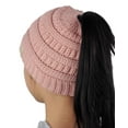 thumbnail image 1 of C.C BeanieTail Kids' Children's Soft Cable Knit Messy High Bun Ponytail Beanie Hat, Indi Pink, 1 of 4