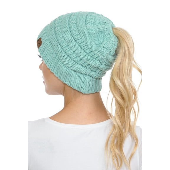 C.C. BeanieTail Soft Stretch Cable Knit Beanie Hat, Blue