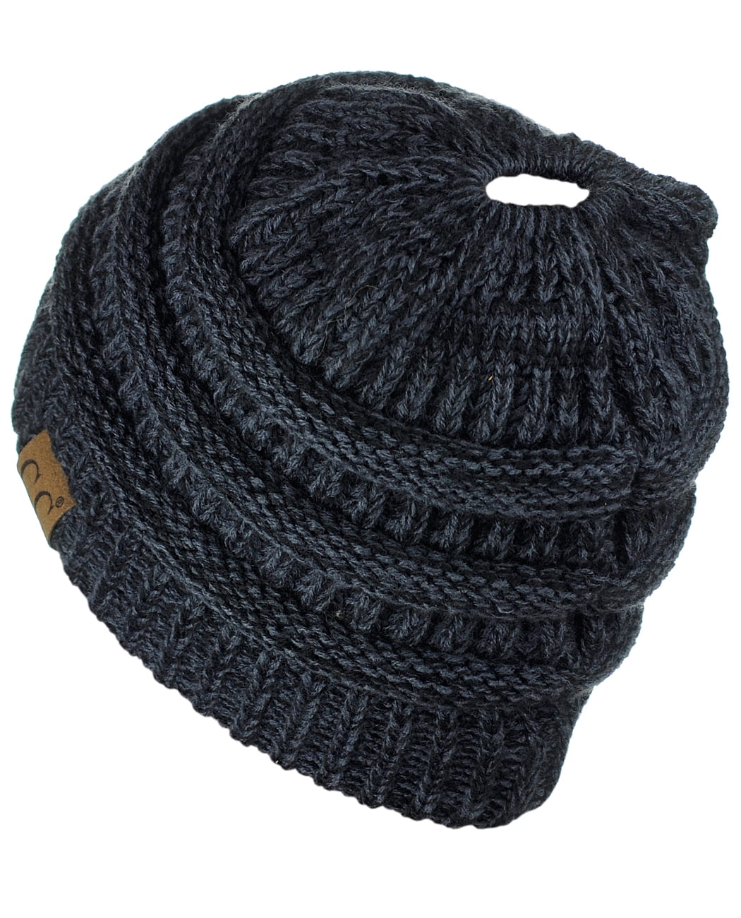 CC Ponytail Beanie Dark Gray / 2 Cable Knit Crotchet Headbands Hand Made NWOT! C-C-BeanieTail-Soft-Stretch-  main image 3