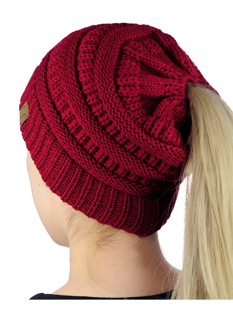 C.C BeanieTail Soft Stretch Cable Knit Messy High Bun  display picture 1