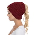 thumbnail image 1 of C.C BeanieTail Soft Stretch Cable Knit Messy High Bun Ponytail Beanie Hat Burgundy, 1 of 3