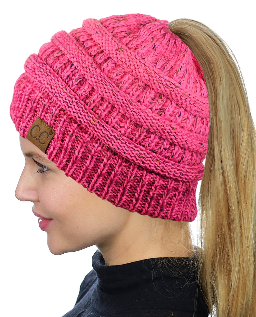 C.C BeanieTail Soft Stretch Cable Knit Messy High Bun  display picture 1