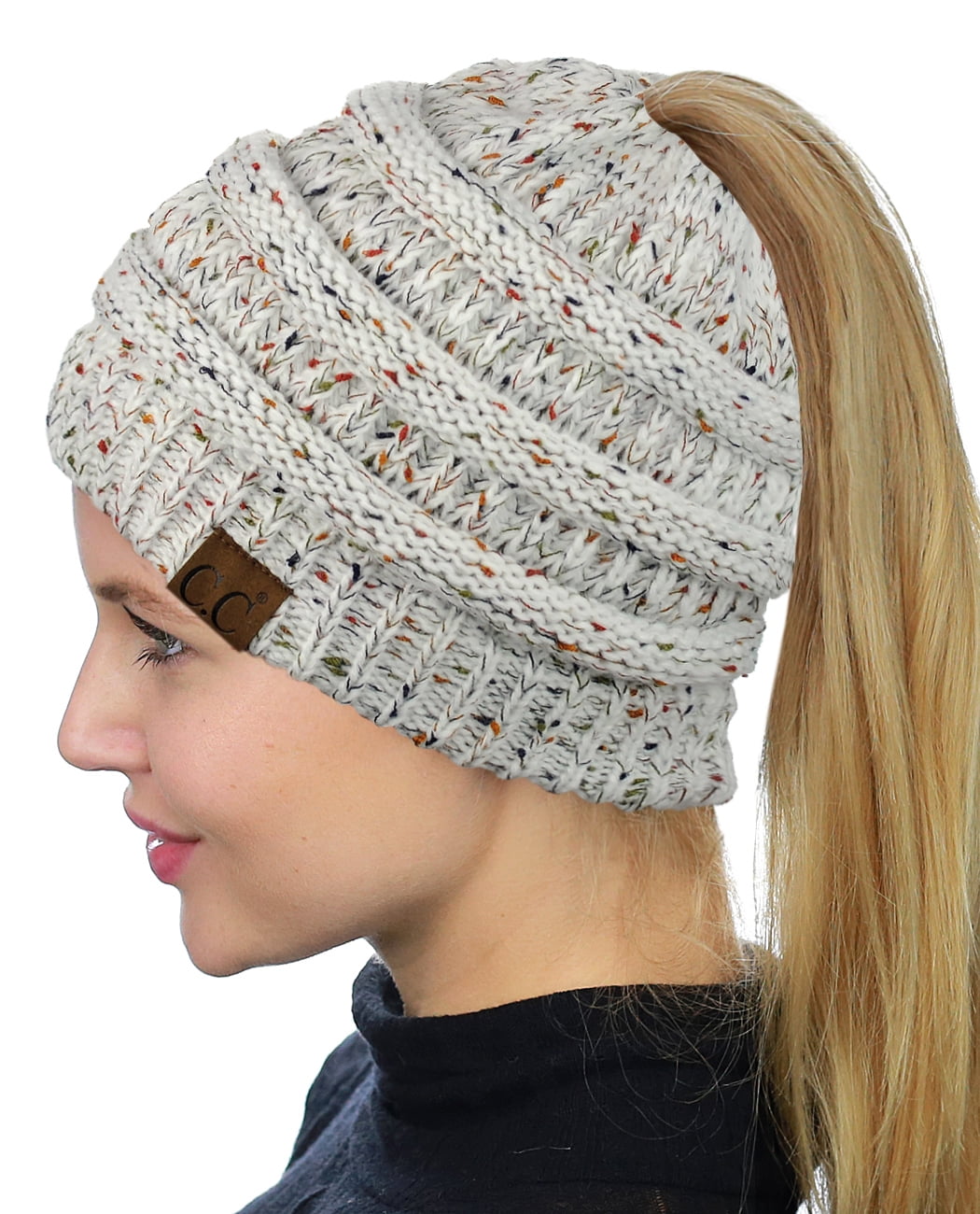Gray Confetti Messy Bun Beanie CC Confetti Messy Bun Ponytail Beanie for Adult and Teen  main image 2