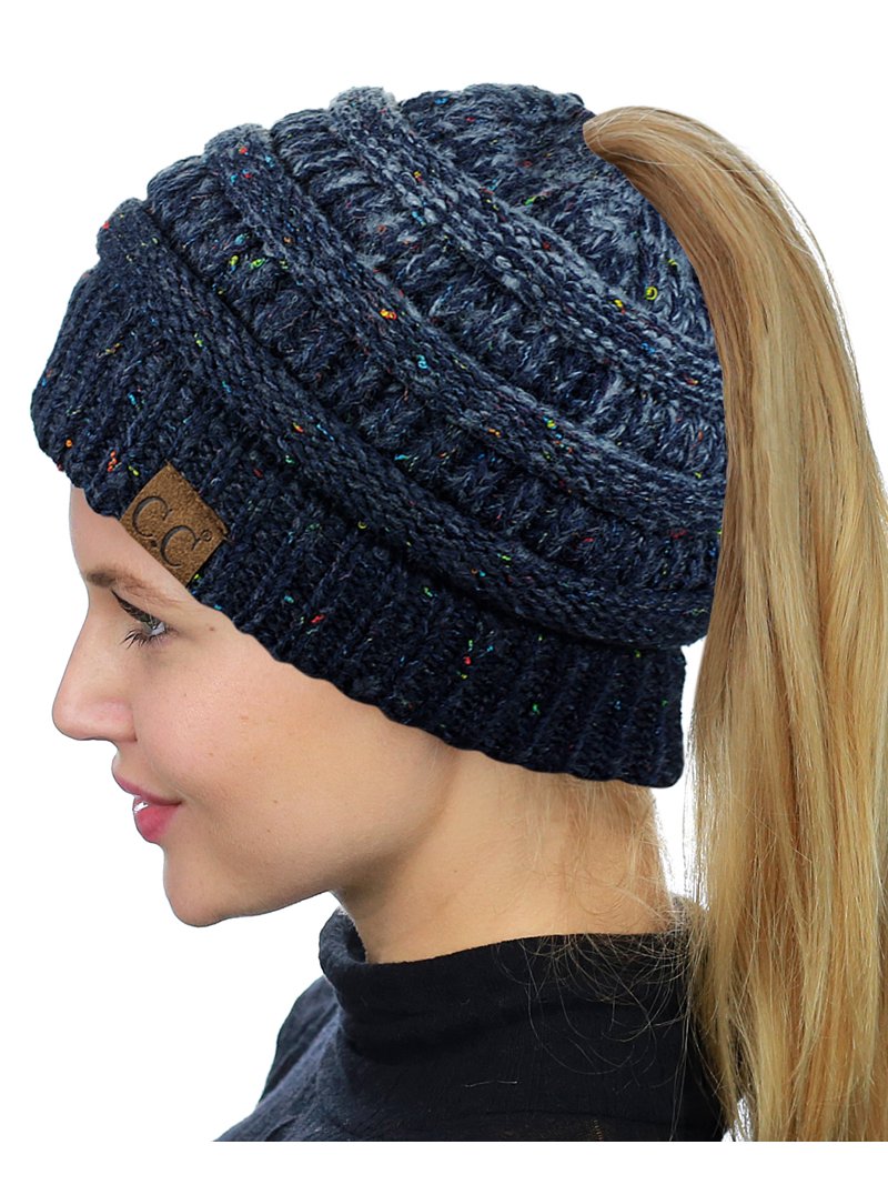 C.C BeanieTail Soft Stretch Cable Knit Messy High Bun Ponytail Beanie Hat C.C BeanieTail Soft Stretch Cable Knit Messy High Bun  main image 2