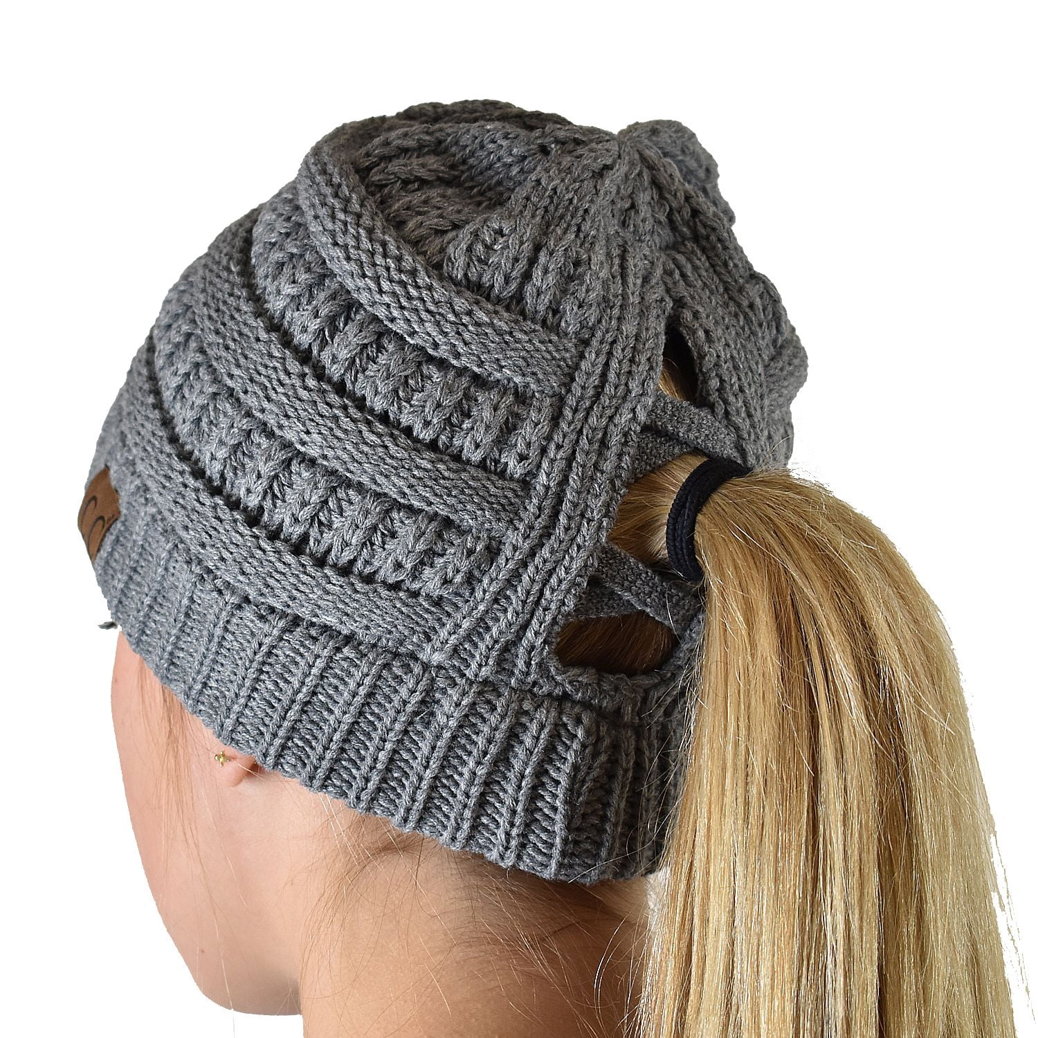 C.C BeanieTail Soft Stretch Cable Knit Messy High Bun  display picture 3