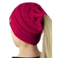 thumbnail image 1 of C.C BeanieTail Soft Stretch Cable Knit Messy High Bun Ponytail Beanie Hat, Hot Pink, 1 of 4